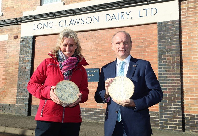 NFU President Minette Batters and Minister Mike Freer toured specialist Stilton makers Long Clawson Dairy