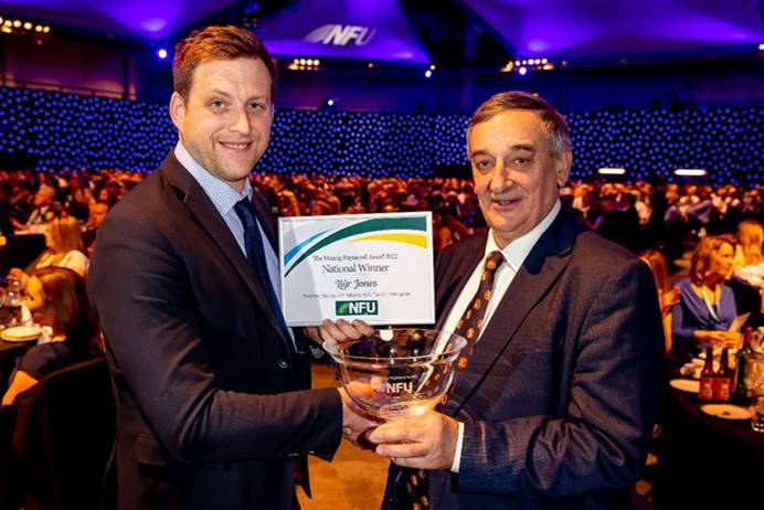 The Meurig Raymond Award – named after the NFU’s former president – was presented to Welsh farmer Llyr Jones