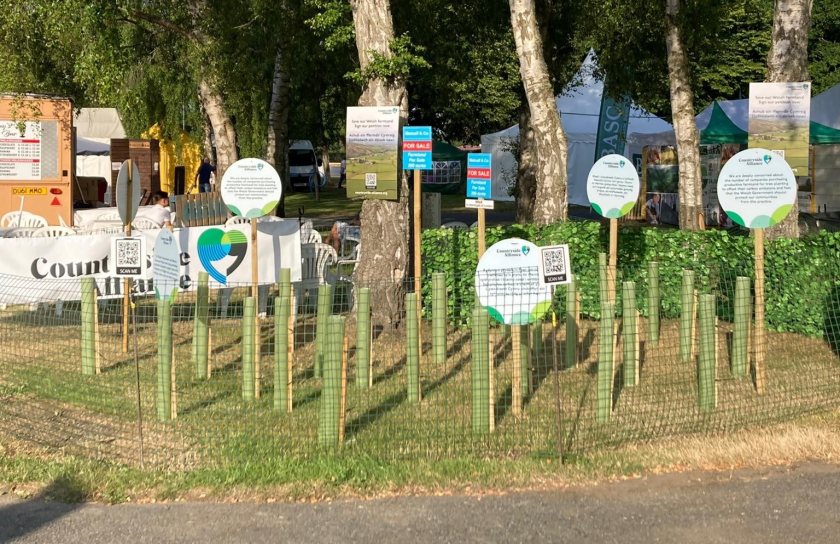 Posters and banners- including mock ‘farmland for sale’ signs - have been erected around the Royal Welsh Show site