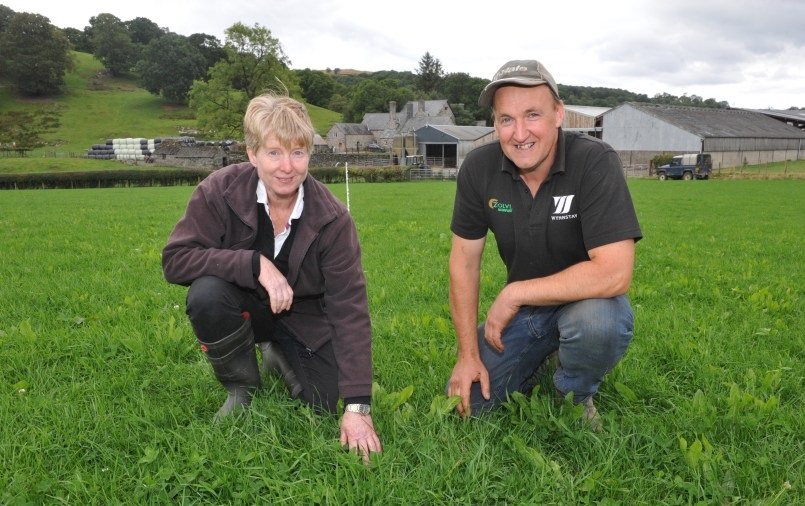Grassland expert Sheena Duller, with Aled Jones, has been advising on the Farming Connect trial