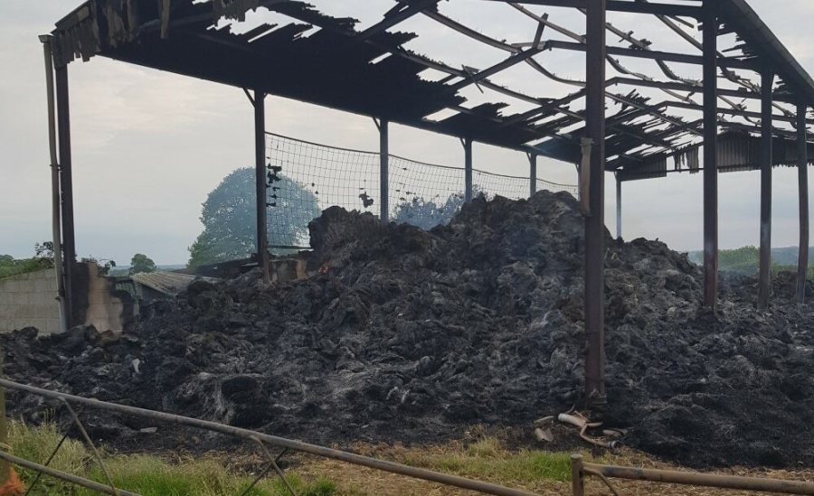 The fire destroyed the structure and around 300 large straw bales which were stored inside it (Photo: Northamptonshire Police)