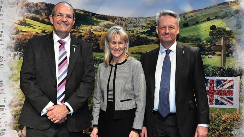 (L-R) Tom Bradshaw, Minette Batters and David Exwood were appointed to lead the NFU in 2022
