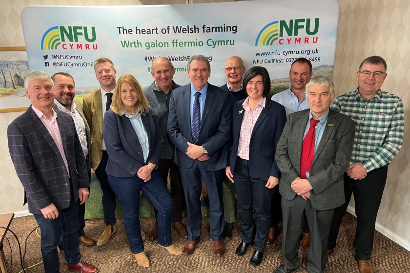 Aled Jones and Abi Reader (centre) were re-elected as NFU Cymru's president and deputy president
