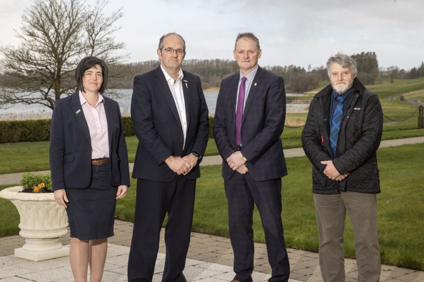 (L-R) NFU Cymru dep pres Abi Reader, NFU pres Tom Bradshaw, UFU pres David Brown and NFU Scotland pres Martin Kennedy