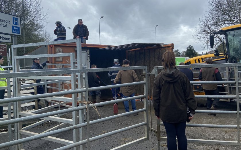 The rescue team used a mobile handling unit borrowed from a nearby farm