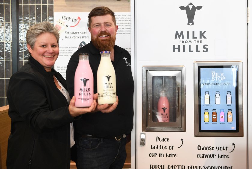 The vending machine features a live ‘cow cam’, giving shoppers a glimpse of the Hills’ robotic milking parlour