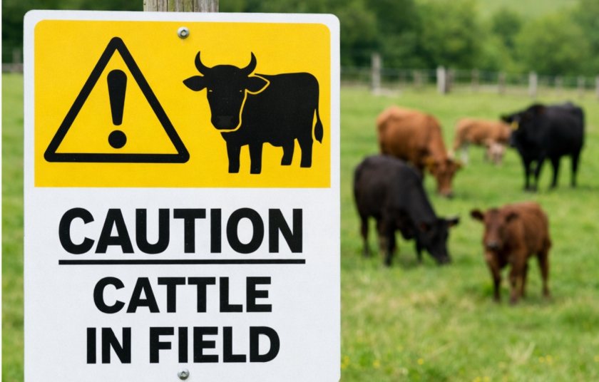 Warning signs can help reduce the risk of dangerous encounters between walkers and cattle