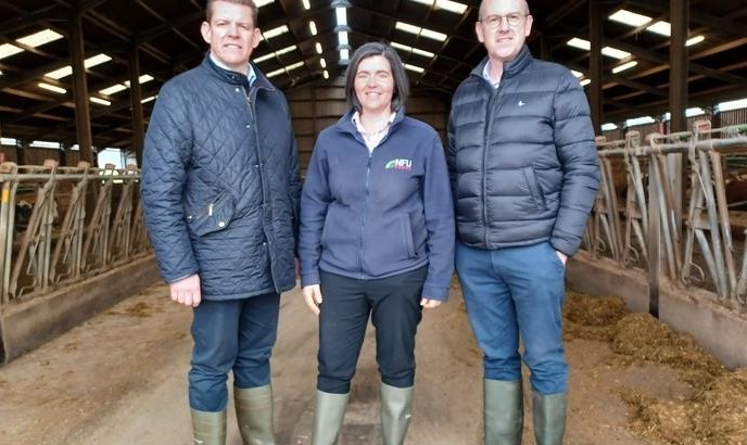 (L-R) New First Minister Rhun ap Iorwerth, NFU Cymru President Abi Reader and Cabinet Minister Llyr Gruffydd