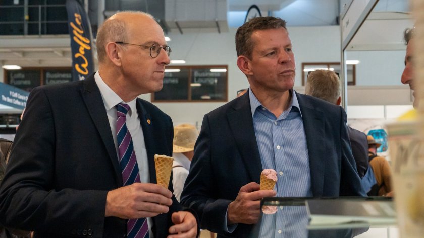 Ministers sample Welsh produce in the food hall at the Royal Welsh Show, where plans for a new food strategy were announced