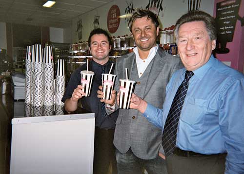Ian Philpott (centre), with Andy Allen (left) of Bill ‘n’ Geoff’s Ice Cream and Barry Peacock, general manager, Lanchester Dairies