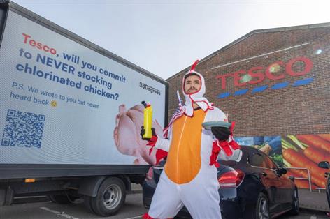 Tesco targeted by stunt as shoppers demand 'never' on chlorinated chicken